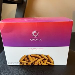 Box of Optavia Smoky BBQ crunchers.  7 bags